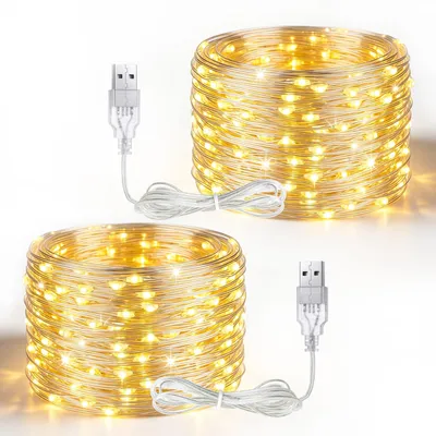 LED-Lichterkette 2er Set, 5 m, 50 LEDs, warmweiß, USB
