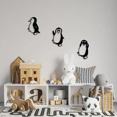 Produktbild von Wallity, Penguins - 297, Wanddeko, Schwarz, Metall, 20 x 29 cm