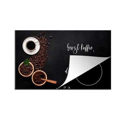 Produktbild von KitchenYeah© Herdabdeckplatte Erst der Kaffee, dann die Arbeit - Zitate - Sprichwörter - Kaffee , 90x52cm, Küche Deko, Glaskeramikkochfeld Herdabdeckung, Abdeckplatte fùr Kochfeld