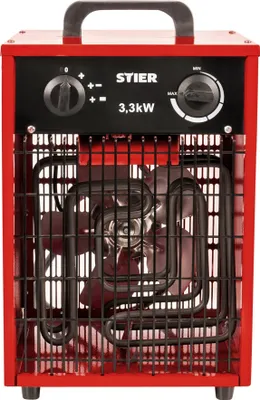 Produktbild von STIER Heizlüfter, elektrisch, Heizleistung von 3300 W, Bauheizer mit 3 Heizstufen, Luftleistung 380 m³ / h, Überlastschutz, Elektroheizer für Innen- und Außeneinsatz