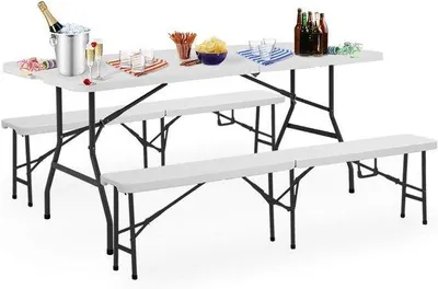 Productafbeelding van Inklapbare Biertafelset voor 8 Personen - 180 cm Tafel met 2 Bierbanken voor Picknick en Feestjes