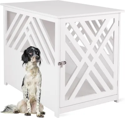 Produktbild von Hundebett aus Holz, weiß – Designmöbelstil für den Innenbereich – 91x60x74 cm – Für kleine und mittelgroße Hunde