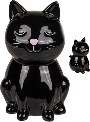 Produktbild von Keramik Spardose Katze schwarz mit Schloss