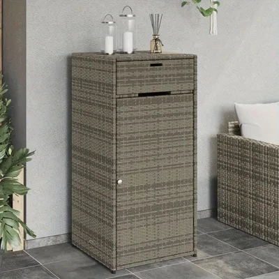 Immagine prodotto di Armadietto da giardino di 55x55x111 cm in rattan sintetico grigio - Mobile contenitore multifunzionale per esterni