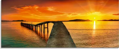 Produktbild von ARTland Glasbild Sonnenaufgang über dem Meer Größe: 125x50 cm