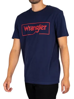 Produktbild von WRANGLER Herren, T-Shirt FRAME LOGO TEE, M, Blau, sport, tshirt, shirt