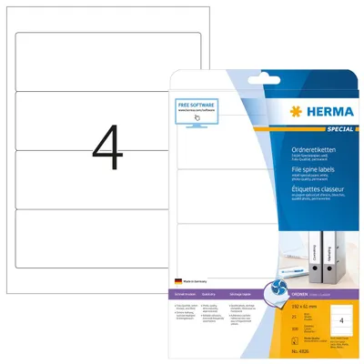 Produktbild von Inkjet Ordneretiketten A4 weiß 192x61 mm Papier matt 100 St.