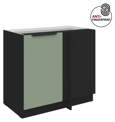 Produktbild von Küchen Eckunterschrank 105 cm Küche ARIA Aquamarin ultra matt + Schwarz matt, hochwertige Fronten mit Anti Fingerprint Beschichtung Küchenzeile Küchenblock