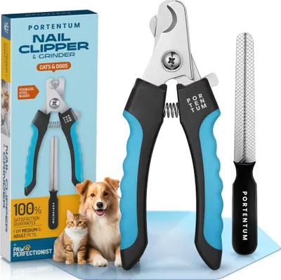 Produktbild von PORTENTUM Krallenschere für Hunde und Katzen, Edelstahl, mit Nagelfeile, 6 Zoll