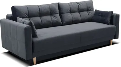 Produktbild von Schlafsofa Lema, Sofa mit Schlaffunktion und Bettkasten, Klappsofa, Schlafcouch mit Füßen aus Naturholz, Veloursstoff, Couch in Frabe: Dunkelgrau