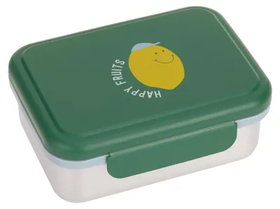 Zdjęcie produktu dla Pudełko na jedzenie dla dzieci LÄSSIG, stal nierdzewna, lunchbox z przegródką, wzór "Happy Fruits Lemon"