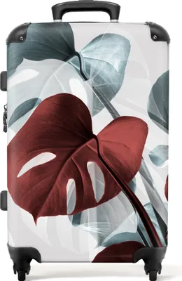 Produktbild von NoBoringSuitcases.com® Großer Koffer - Monstera - Rot - Pastell - Stilleben - Kombinationsschloss TSA - Hartschalen Trolley 4 Rollen - 72 liter - Reisekoffer - 66 cmKoffer Mittelgroß 67x43x25 cm, 72L,