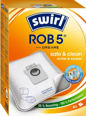 A product package for Swirl ROB 5 vacuum cleaner bags.