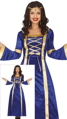 Productafbeelding van Prinsessenmagiër kostuum, middeleeuws, carnaval, tovenares, sprookjesfiguur, elegante kleding, fantasiekostuum, kostuumfeest, rollenspel, historische kleding, sprookjeskoningin, fantasiekostuum, maat: 36 - 38 (S), kleur: blauw