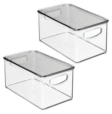 Produktbild von Aufbewahrungsbox Stapelbar 2er Set mit Deckel mDesign transparent rauchgrau