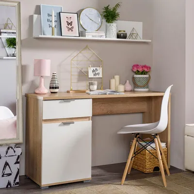 Image de Petriano - Bureau 130x50x76 cm, Chêne Foncé, un Tiroir
