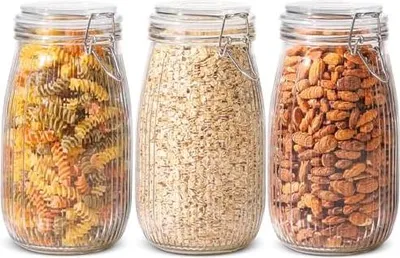 Produktbild von ComSaf 1,5L Gläser mit Bügelverschluss 3 Stück Gestreift Bügelglas, Vorratsgläser mit Deckel Luftdicht für Konserven, Mehl, Nudeln, Kaffeebohnen, Müsli, Müsli Einmachgläser mit Bügelverschluss