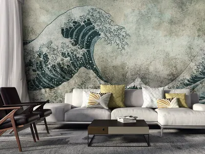 Produktbild von Vlies Fototapete Die große Welle vor Kanagawa 300x210 cm Tapeten Wandtapete XXL Vintage blau beige p-C-0043-a-a