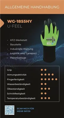 Produktbild von Wonder Grip WG-1855HY, Werkstatthandschuhe, Schwarz, Grün, XXL, Erwachsener, Erwachsener, Unisex