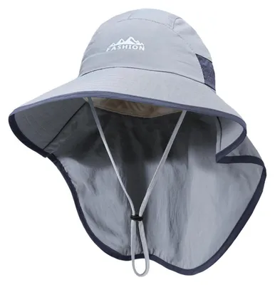 Produktbild von Sonnenhut mit Nackenschutz UPF 50+ Breite Krempe Sonnenschutz Mütze Wandern Outdoor-Hut Faltbar Atmungsaktiv Grau Einheitsgröße