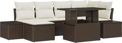 Image de vidaXL Ensemble de canapé de jardin avec coussins 7 pcs brun et crème