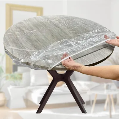 Runde Tischdecke 120 cm, transparent, wasserdicht, mit elastischem Rand
