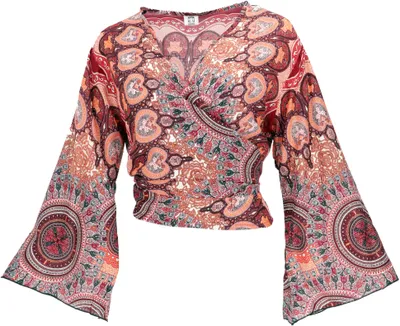 Produktbild von Kurztop, Boho Blusentop, Wickeltop, Wickelbluse - Rostrot, Damen, Viskose, Blusen & Tunikas