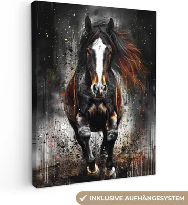 Produktbild von Wanddeko 60x80 cm - Tiere - Pferd - Schwarz - Luxus - Modern, Deko Wohnzimmer, Bilder, Wanddeko