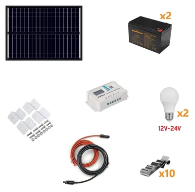 Imagen del producto de Alcapower - Kit de energía solar autónomo de 50W - Kit que incluye panel solar, regulador de carga, bombillas y accesorios de instalación