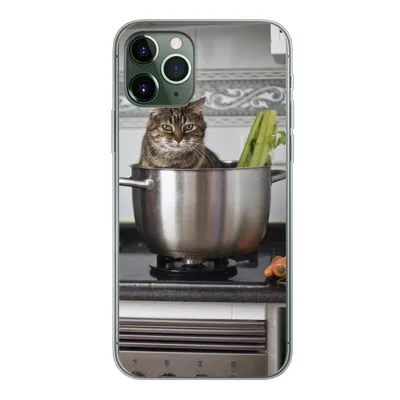 Produktbild von MuchoWow® Handyhülle Schutzhülle Hülle für iPhone 11 Pro Katze - Pfanne - Küche Silikon Softcase Handy Hülle - Handy