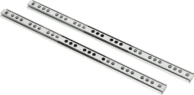 Two metal drawer slides are shown against a white background.