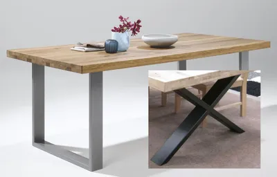 Produktbild von Esstisch 180x100cm Eiche durchg. Lamelle X-Gestell Schwarz  NEU/OVP