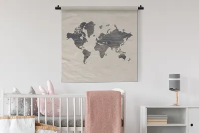 Produktbild von MuchoWow® Wandteppich Wandbehang Weltkarte - Holz - Beige 90x90 cm Tapisserie Dekoration Wandtuch - Wandaufhänger