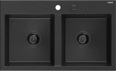 Image de Mexen Hektor évier en granit à 2 bacs 800 x 480 mm, noir/argent métallisé, siphon noir - 6521802000-73-B