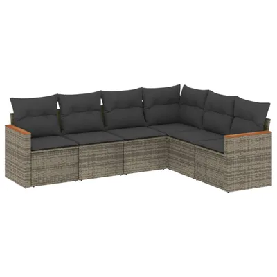 Produktbild von 6-tlg. Garten-Sofagarnitur mit Kissen Grau Poly Rattan