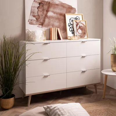 Produktbild von Homestyle4u Kommode Sideboard Highboard Schrank mit 6 Schubladen Weiß Holz