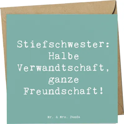 Produktbild von Mr. & Mrs. Panda Klappkarte Spruch Stiefschwester Freundschaft - Meeresbrise - Geschenk, Grußkarte, anlasskarte, emotionale Verbindung, Glückwunschkarte, faltkarte