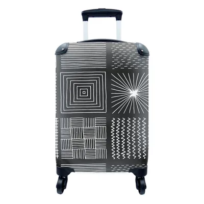 Produktbild von MuchoWow® Koffer Handgepäck Trolley Rollkoffer Kleine Reisekoffer mit 4 Rollen - Schwarz - Weiß - Abstrakt - Muster - Cabin Size < 55x40x23 cm & 55x40x20 cm - Fotokoffer - Kabinenkoffer - Boardgepäck - Reise-Box - Reisekoffer - Reisegepäck - Koffer mit Bild - Trolley für Kinder