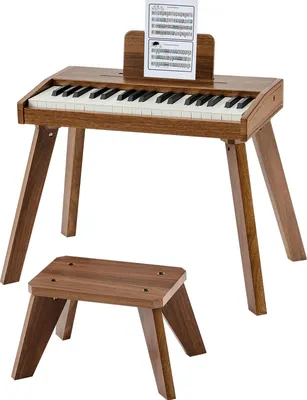 Produktbild von SucceBuy Kinder-Keyboard mit 37 Tasten, Digitalpiano aus Holz für Kinder ab 3 Jahren, Mini-Musikinstrument-Spielzeugset mit Hocker, natürlichem Klang, Dual-Stromversorgung und einstellbarer Lautstärke, Walnussoptik