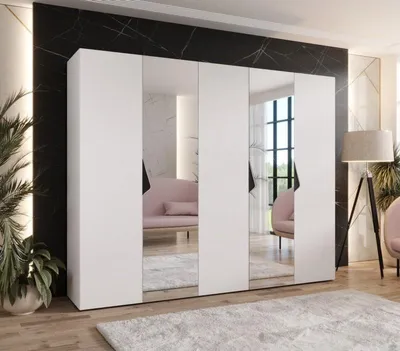 Produktbild von Breiter Kleiderschrank 250 cm AMARIS 2 mit Spiegel - weiß / schwarze Griffe