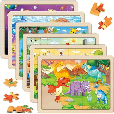 Produktbild von Holzpuzzles für Kinder 4-8 Jahre, Set aus 6 x 60 Teilen, Lernspielzeug, für Kinder