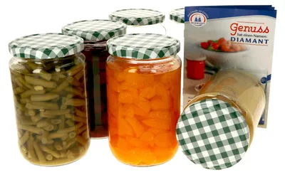 Produktbild von 6er Set Einmachglas 720 ml Deckel Grün Weiß Kariert Einkochgläser Vorratsglas Aufbewahrung
