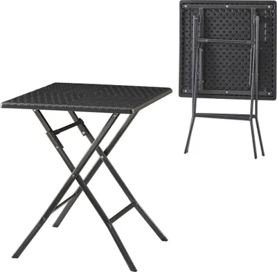 Image de Table pliante 'Mark' carrée 61,5 x 61,5 x 73 cm aspect rotin, noir