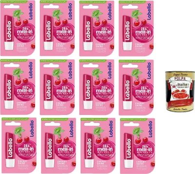 Produktbild von Cherry Shine Lip Balm 4,8 g, getönter und pflegender Lippenbalsam mit Kirscharoma, feuchtigkeitsspendender Lippenbalsam 12 x 4.8g + Italian Gourmet polpa 400gr