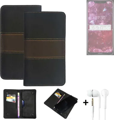 Produktbild von K-S-Trade Handyhülle + Kopfhörer kompatibel mit Nokia 8.1 Schutzhülle Walletcase Bookstyle Tasche Schutz Case Hülle Wallet Cover Kunstleder