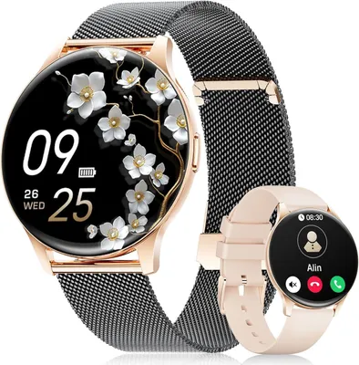 Produktbild von Smartwatch Damen 2026 mit Telefonfunktion, 1,43 Zoll AMOLED, Fitnessuhr mit 120+ Sportmodi, Herzfrequenz, SpO2, Schlaf, IP68 für Android iOS PlusUltra