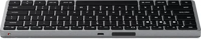 A top-down view of a wireless keyboard.