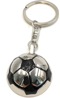 Produktbild von Onwomania Schlüsselanhänger Halber Fussball flach schwarz Silber Metall Anhänger Charm