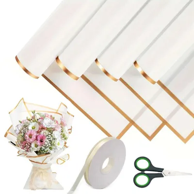 Produktbild von Blumenstrauß Geschenkpapier 20 Blatt mit Band und Schere Weiß 58x58cm
