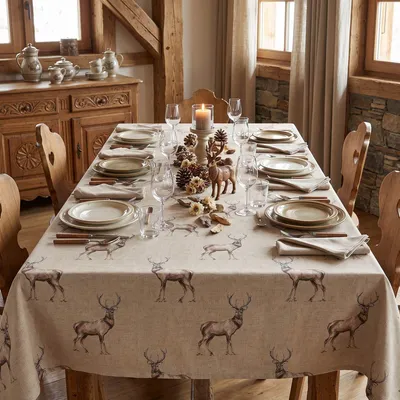 Produktbild von SCHÖNER LEBEN. Tischdecke Fryett`s Landhaus Hirsch natur braun Größe 130x180cm